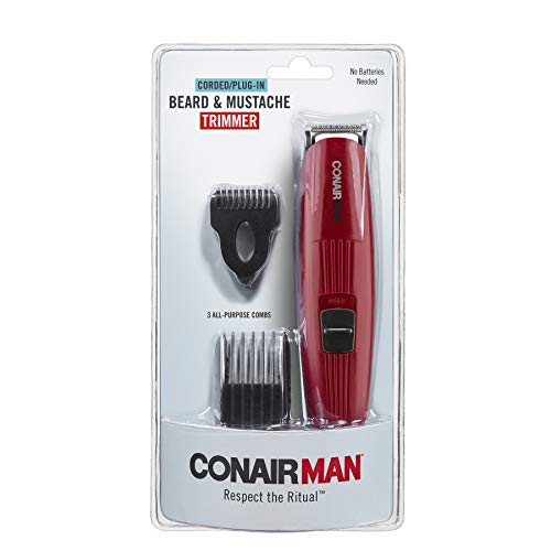 ConairMAN 4-Piece Corded Beard Trimmer Set with Nose & Ear Groomer, Comb Attachments