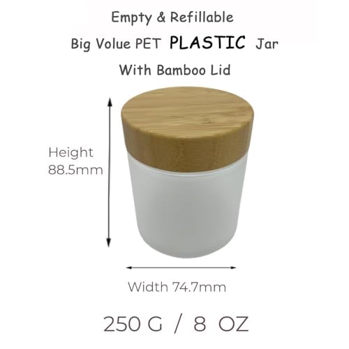8oz Frosted Bamboo Lid Cosmetic Jar 2 Pack - Refillable Plastic Containers for Skincare & Body Products