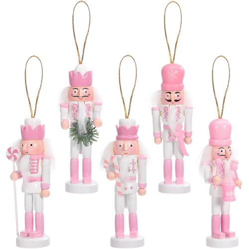 IMIKEYA 5-Pack Pink Wooden Nutcracker Ornaments for Christmas