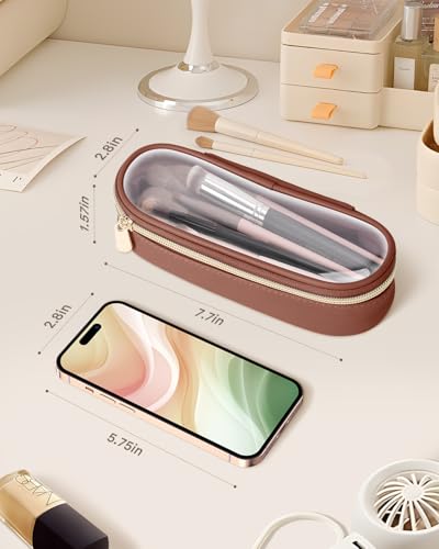 Soimeat Clear Travel Makeup Brush Holder, Waterproof Leather Cosmetic Case