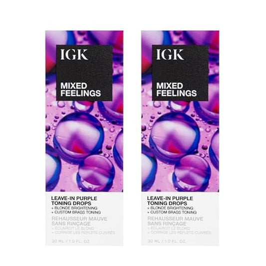 IGK Mixed Feelings Leave-In Blonde Toning Drops 2 pack ? Customizable Purple Pigment for Neutralizing Brassiness in Blonde, Silver, and Violet Hair ? Sulfate-Free, Paraben-Free