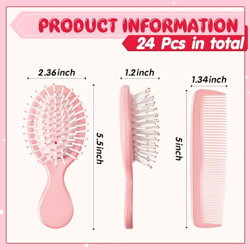 FillTouch Pink Mini Hair Brush and Comb Set - 24 Pcs Travel Detangling