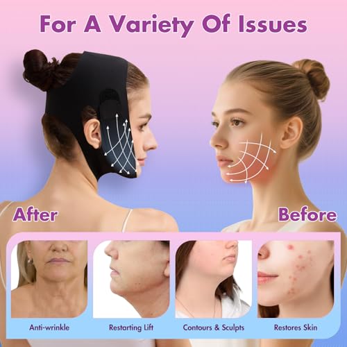 Mr.Jing 2 Pack Black & Black V-Line Chin Up Masks for Face Slimming & Double Chin Reduction