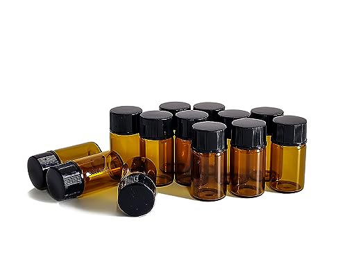 AGENIZ 3ML Amber Essential Oil Sample Bottles Set with Black Screw Caps - 50 Pack