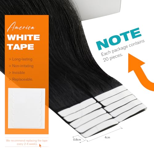 Sunny Hair Tape in Hair Extensions Human Hair 22inch Hair Extensions Real Human Hair Tape in Extensions Jet Black Tape in Extensions for Women 20Pcs 50g