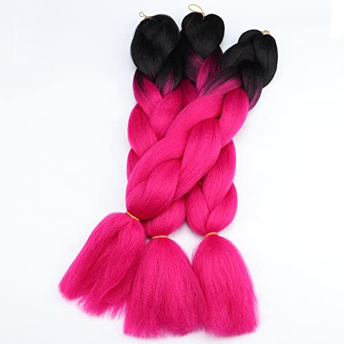 Jumbo Braids Hair Extension (3pcs) - Pure Black & Hot Pink, 24in