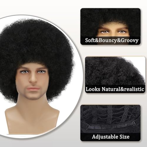 Sabosi Short Afro Wig for Men, 70s Disco Rocker Costume Synthetic Hair