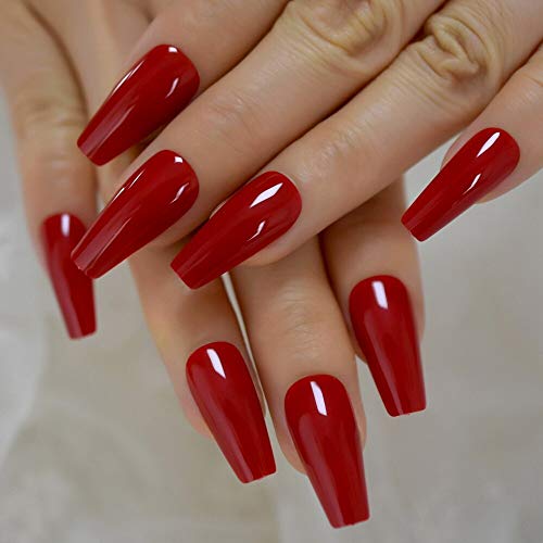 Gorgeous Red Coffin Press-On Nails - 24pcs Ballerina Style