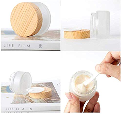 10 Pack 10g Frosted Glass Cosmetic Jars with Wood Grain Lids