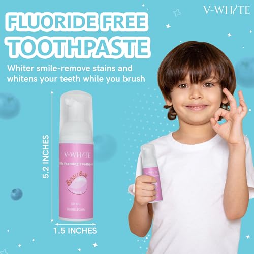 V-WHITE Foam Toothpaste for Kids & Adults - 50ml Bubblegum Flavor