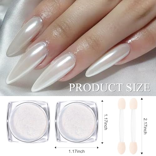Fokostar White Chrome Nail Powder Set - 2 Jars 1g with Applicators