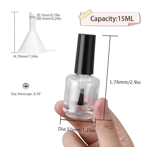 6PCS Refillable Nail Polish Bottles with Brush & Funnel - 15ML