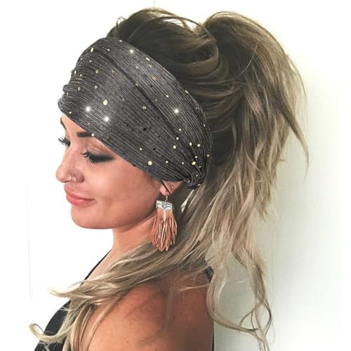 CAKURE Sequin Wide Headband Set - Black, Red & Blue Bling Hair Wraps for Women