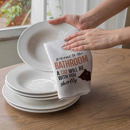 Funny Black Cat Hand Towels - 16x24 Inch Decorative Kitchen & Bathroom Towels