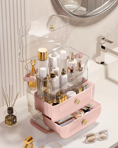 Funflow Makeup Organizer with Drawers and Lid - Pink Cosmetic Storage