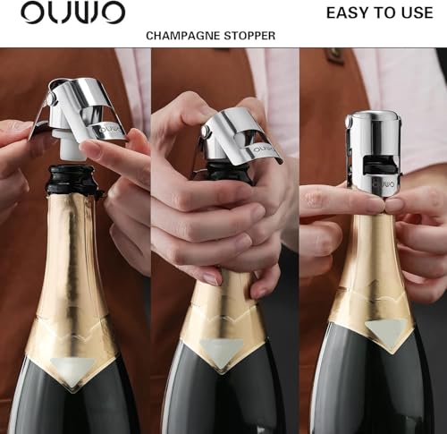 Stainless Steel Champagne Stopper 6 Pack - Leak-Proof & Reusable