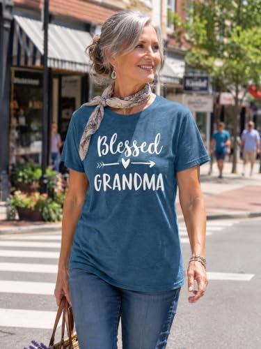 Blessed Grandma T-Shirt - Funny Graphic Tee for Women, X-Large Blue