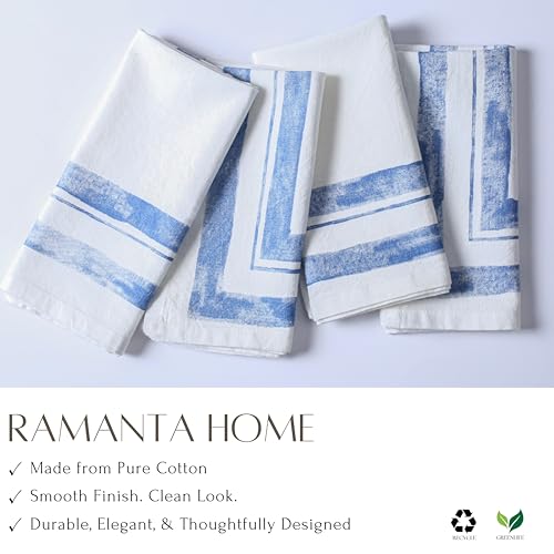 Ramanta Home Cloth Dinner Napkins Set of 4 - Blue 18x18 inches