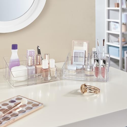 STORi Clear Plastic Makeup Organizer - 4-Compartment Vanity Storage