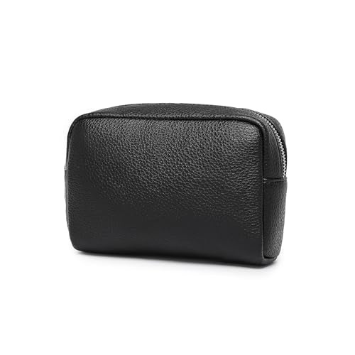 YONBEN Black Vegan Leather Makeup Bag for Travel & Purse - PU Faux Leather