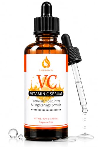 LIGHTGLOW Vitamin C Serum for Face with Ferulic & Hyaluronic Acid, 1 fl oz