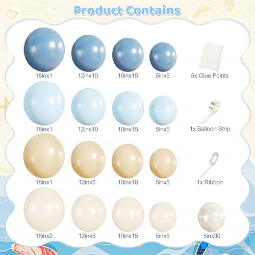 Blue Beach Balloon Arch Kit - 140Pcs Ocean Theme Party Decor