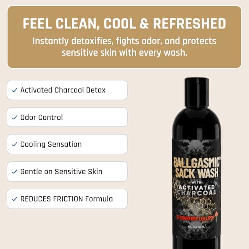 Derm Dude BallGasmic Men’s Anti-Chafing Body Wash with Activated Charcoal - Strawberry Scent, 8oz - Private Parts & Groin Cleansing