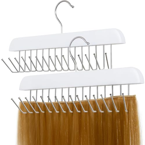 SCUNDA Hair Extension Holder - 2-Pack White Wood Rack for Styling & Storage
