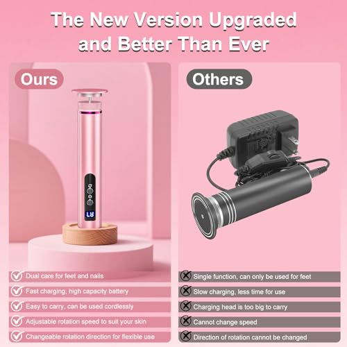 Pink KOKABI 2-in-1 Electric Foot Callus Remover with 7 Speeds & Rechargeable Battery