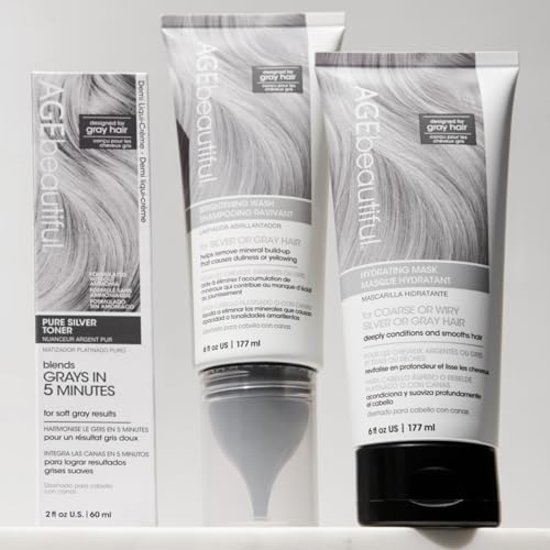 AGE Beautiful Brightening Shampoo for Silver & Gray Hair - Clarifying Wash with CoQ10 & Charcoal, Sulfate-Free, Color-Safe, Brightening & Brassy Tone Removal - Brightening Wash