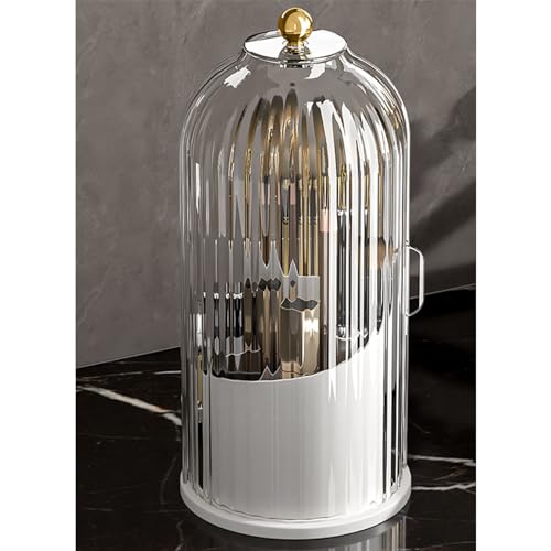 Skatx 360° Rotating Makeup Brush Holder with Dustproof Lid - White