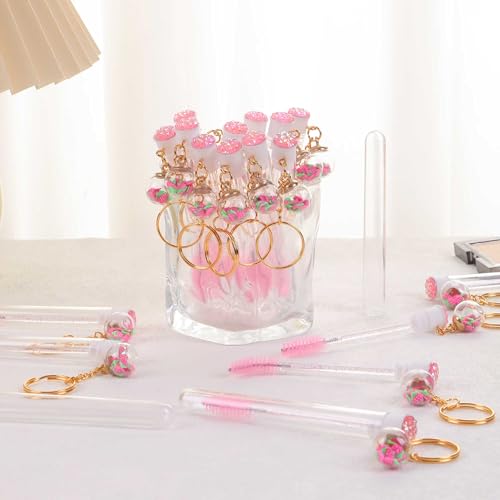Rose Pink Disposable Mascara Wands Set 48 pcs with Eyebrow Spoolies, Travel-Ready