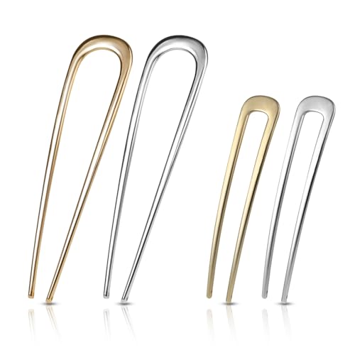 4Pcs French Hair Pins for Women - Gold & Silver U-Shaped Hair Accessories