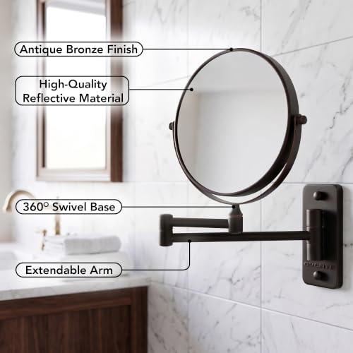 OVENTE 7-Inch Wall Mount Makeup Mirror with 8.5" Extendable Arm, Antique Bronze, 7X Magnification