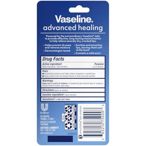 Vaseline Lip Therapy Advanced Healing 3-Pack ? White Petroleum Moisturizing Lip Balm for Extremely Dry Lips, 0.35 Oz Ea