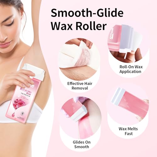 Pink Waxfans Roll On Wax Refill for Hair Removal - Honey Natural Easy Melting, 100% Gentle, 4 Pack
