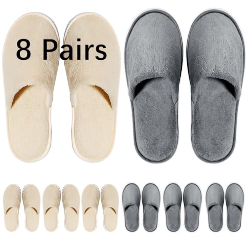 8 Pairs Velvet Guest Slippers - Washable & Reusable Indoor House Shoes