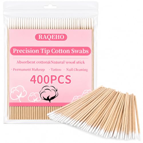 RAQEHO 400 Count Precision Tip Cotton Swabs - Disposable Micro Swabs for Beauty & Cosmetics