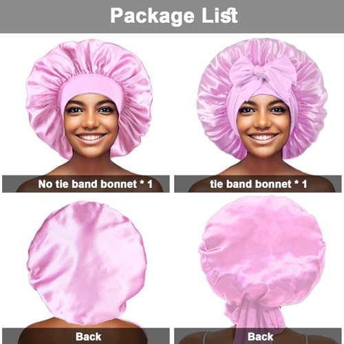 Extra Large Satin Silk Hair Bonnets for Sleeping - 2 Pack