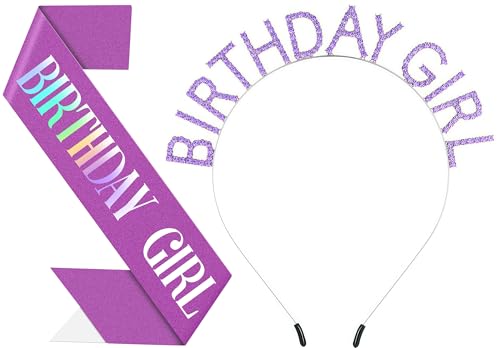 Birthday Headband with Sash & Crown Tiara for Women