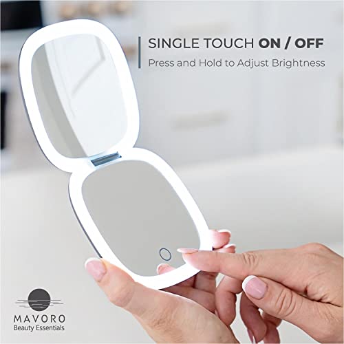 Mavoro LED Compact Travel Makeup Mirror 10x Magnification, USB-C Grey