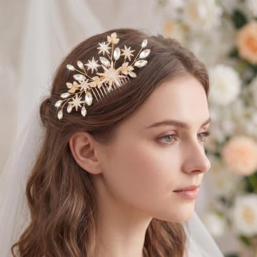 Gold Rhinestone Star Wedding Hair Comb – Elegant Crystal Bridal Hair Piece