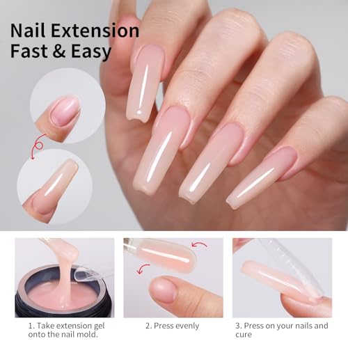 Firedeep Nude Builder Gel Kit 35g (1.23 oz) 3-in-1 | Includes Nail Tips, Brush & Model