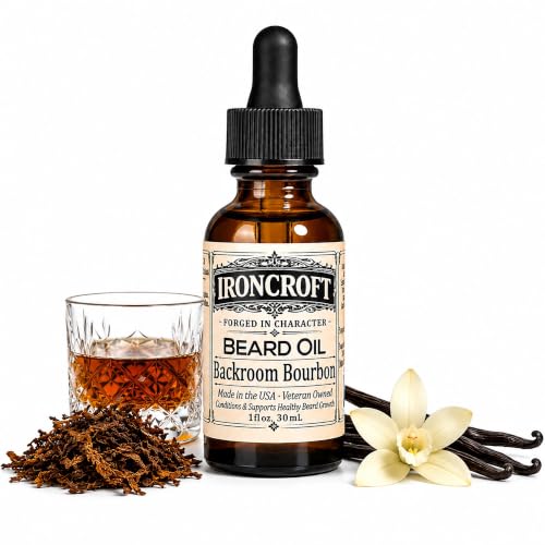 IRONCROFT Backroom Bourbon Beard Oil for Men - Non-Greasy Conditioner with Jojoba & Argan Oil