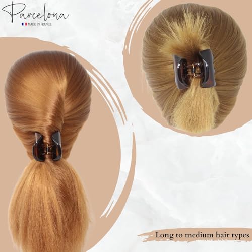 Parcelona French Tortoise Shell Pony Hair Claw Clip - Elegant, No-Slip Grip, 1.75 inch
