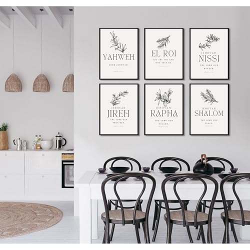 Christian Hebrew Names of God Canvas Wall Art Set - 8x10 Inch Unframed, 6 Prints
