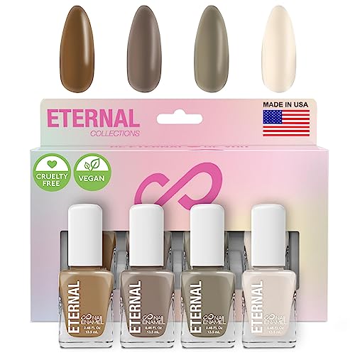 Eternal Beach Walk Brown Nail Polish Set - 4 Piece Long-Lasting Vegan Kit