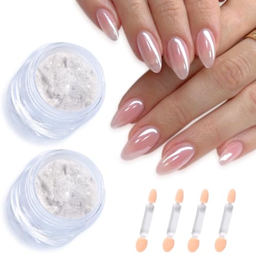 2 Pcs White Pearl Chrome Nail Powder for Glazed Donut Nails
