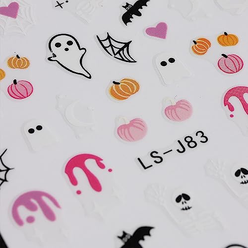 FUKIDOG Cute Halloween Nail Art Stickers Ghost Pumpkin Bat 3D Self-Adhesive Decals for Women & Kids - Halloween DIY Manicure Supplies, 6 Sheets