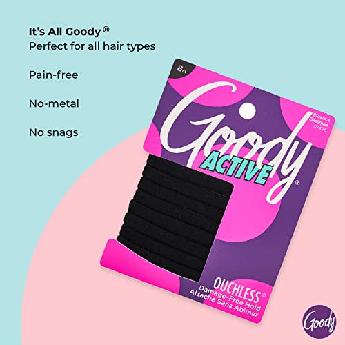 Goody Ouchless Seamless Hair Elastics - 8 Pack, Black, No Damage Hold
